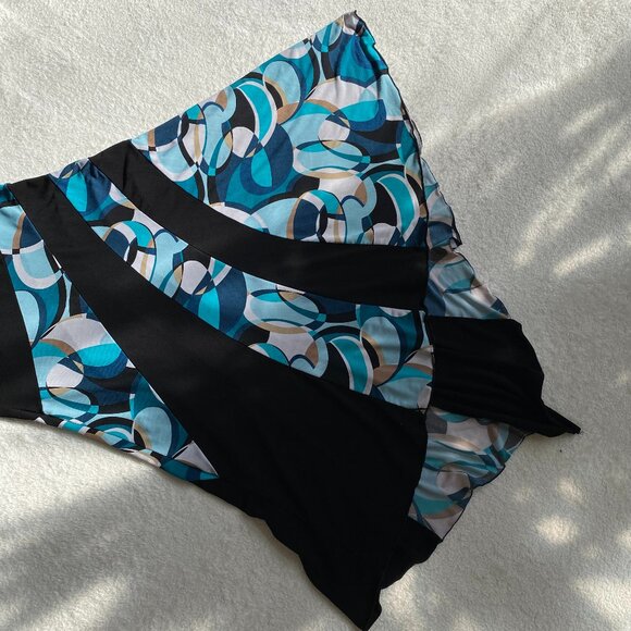 Women's Colorblock Geometric Turquoise, Black, and Tan Halter Top Dress M - Picture 14 of 15